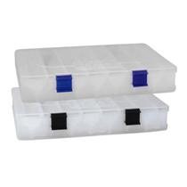 Kit com 02 Estojos para Iscas EP Fishing Transparente Duplo (Azul e Preto, 16 divisórias)