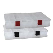 Kit com 02 Estojos para Iscas EP Fishing Transparente Duplo (Preto e Vermelho, 16 divisórias) Kit com 02 Estojos para Iscas EP Fishing Transparente Duplo (Preto e Vermelho, 16 divisórias)