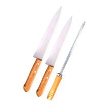 Kit Com 02 Facas + 01 Chaira Profissional Inox Churrasco