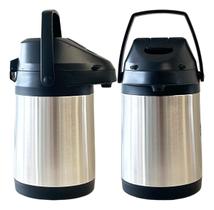 Kit com 02 Garrafas De Inox Térmica 2,5 Litros com Alavanca Prata Inox para Terere ou Chimarrão