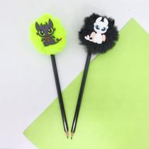 Kit com 02 Lápis pompom como treinar seu dragão papelaria lapis escrever material escolar caneta azul lembrancinha prese Kit com 02 Lápis pompom como treinar seu dragão papelaria lapis escrever material escolar caneta azul lembrancinha prese