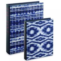 Kit com 02 Livros Caixa Decorativos em Canvas/MDF Azul Estampado - Mart