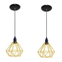 Kit com 02 Luminarias Pendente Aramado Modelo Diamante Retrô Bivolt 110v 220v Cor Amarelo Kit com 02 Luminarias Pendente Aramado Modelo Diamante Retrô Bivolt 110v 220v Cor Amarelo