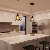 Kit com 02 Luminarias Pendente Aramado Modelo Diamante Retrô Bivolt 110v 220v Cor Preto