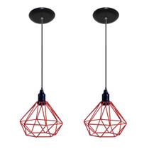 Kit com 02 Luminárias Pendente Aramado Modelo Diamante Retrô Bivolt 110v 220v Cor Vermelho Kit com 02 Luminárias Pendente Aramado Modelo Diamante Retrô Bivolt 110v 220v Cor Vermelho