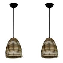 Kit com 02 lustres Luminária pendente de Junco Ratan modelo sino Bivolt 110v220v Kit com 02 lustres Luminária pendente de Junco Ratan modelo sino Bivolt 110v220v