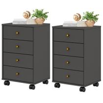 Kit Com 02 Mesa De Cabeceira Presence 9070 Grafite Grafite