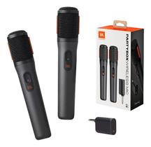 Kit Com 02 Microfones Sem Fio Jbl Original Wireless Bateria Recarregável Karaoquê