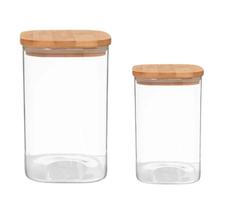 Kit com 02 Pote Vidro Borosilicato com Tampa Bambu Hermética