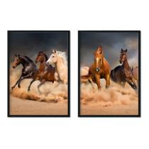 Kit com 02 Quadros Decorativos Cavalos Selvagens Deserto Sala Quarto Escritório