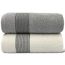 Kit Com 02 Toalha De Banho Cinza Claro/Branca - Gigante / Banhão - Tomie - 78x160cm- LMpeter