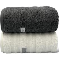 Kit Com 02 Toalha de Banho Grande e Grossa - Loft - Cinza/Branca - 72x140cm- (Volume extra) LMpeter