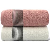 Kit Com 02 Toalha De Banho Pêssego/Branca - Gigante / Banhão - Tomie - 78x160cm- LMpeter