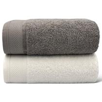 Kit Com 02 Toalhas De Banho Gigante / Banhão - Eleganz - Cinza/Branca - 72x150cm- LMpeter