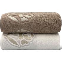 Kit Com 02 Toalhas De Banho Gigante / Banhão - Guadalupe - Fendi/Branca -72x150cm- LMpeter