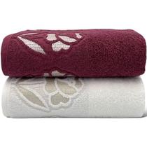 Kit Com 02 Toalhas De Banho Gigante / Banhão - Guadalupe - Rubi/Branca -72x150cm- LMpeter