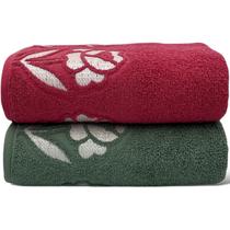 Kit Com 02 Toalhas De Banho Gigante / Banhão - Guadalupe - Vermelho/Verde -72x150cm- LMpeter