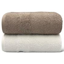 Kit Com 02 Toalhas De Banho Gigante / Banhão - Maria Tereza - Bege/Branca -72x150cm- LMpeter