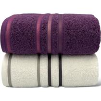 Kit Com 02 Toalhas De Banho -Roxo/Branca- Porti Maxx - 72x130cm - LMpeter Kit Com 02 Toalhas De Banho -Roxo/Branca- Porti Maxx - 72x130cm - LMpeter