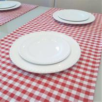Kit Com 02 Trilhos Caminho De Mesa 1,40 X 0,40 Oxford Xadrez Vermelho