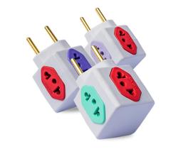 Kit com 03 Adaptador De Tomada Benjamim Power Cubo Com 4 Entradas Multiplicador de Tomadas 10A 20A T Bivolt 110v 220v