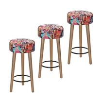 Kit Com 03 Banco Banqueta Pés Palito Paris Suede Retrô - Salaone Kit Com 03 Banco Banqueta Pés Palito Paris Suede Retrô - Salaone