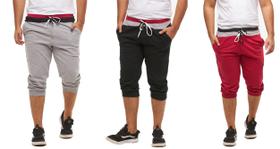 Kit com 03 bermudas de moletom saruel skinny masculino Kit com 03 bermudas de moletom saruel skinny masculino