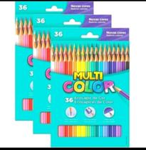 Kit com 03 caixas lápis de cor com 36 cores multicolor