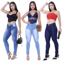 kit Com 03 Calças jeans Feminina Skynni Cós Alto