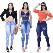 kit Com 03 Calças jeans Feminina Skynni Cós Alto - Mania do Jeans