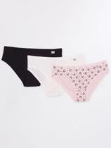 Kit com 03 Calcinhas Juvenil Para Menina - Salmão/Off White/Preto - Miss Del Rio