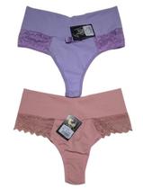 Kit com 03 calcinhas Karen, fio duplo, em poliamida com detalhe em renda