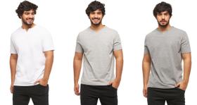 Kit com 03 camisetas basica gola portuguesa - c3