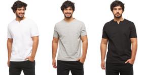 Kit com 03 camisetas basica gola portuguesa - c3