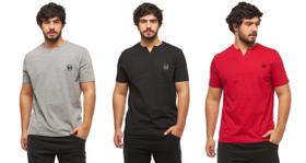 Kit com 03 camisetas basicas wooks masculina gola portuguesa - wc3 Kit com 03 camisetas basicas wooks masculina gola portuguesa - wc3