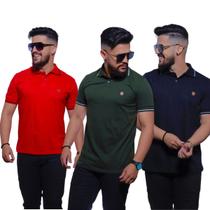 Kit com 03 Camisetas Gola Polo Masculina Casual Básica 100% Algodão