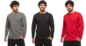 Kit com 03 camisetas longline manga comprida oversized masculina