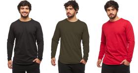 Kit com 03 camisetas longline manga comprida oversized masculina