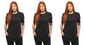 Kit com 03 camisetas longline manga curta feminina