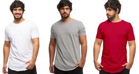 Kit com 03 camisetas longline manga curta masculina