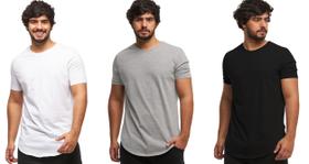 Kit com 03 camisetas longline manga curta masculina