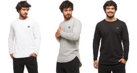Kit com 03 camisetas longline masculina wooks oversized manga comprida wc2