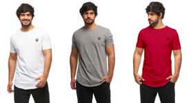 Kit com 03 camisetas longline wooks manga curta masculina
