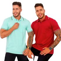 Kit com 03 Camisetas Polo Masculina Básica com Bolso 100% Algodão Kit com 03 Camisetas Polo Masculina Básica com Bolso 100% Algodão