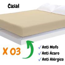 Kit com 03 Capa Protetora para Colchão de Casal Bege