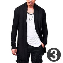 Kit com 03 Casacos Sobretudo Cardigan Long Algodão Stylish Hip Hop Slim Fitness