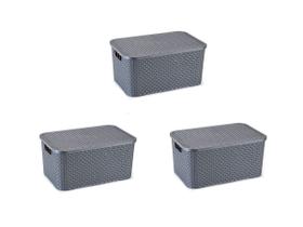 Kit Com 03 Cestos Organizadores Rattan M Com Tampa 3,5 Lts Kit Com 03 Cestos Organizadores Rattan M Com Tampa 3,5 Lts