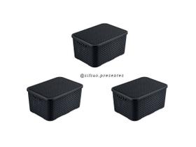 Kit Com 03 Cestos Organizadores Rattan M Com Tampa 7 Lts