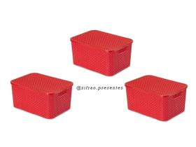 Kit Com 03 Cestos Organizadores Rattan M Com Tampa 7 Lts