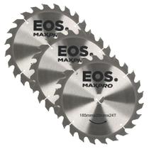 Kit com 03 Disco de Serra Circular de Madeira TCT 185mm EOS 185mmx20mmx24T